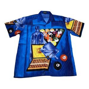 Vintage Fergana Pool Cigars‎ Multicolor Casual Button Up Shirt Adult XL